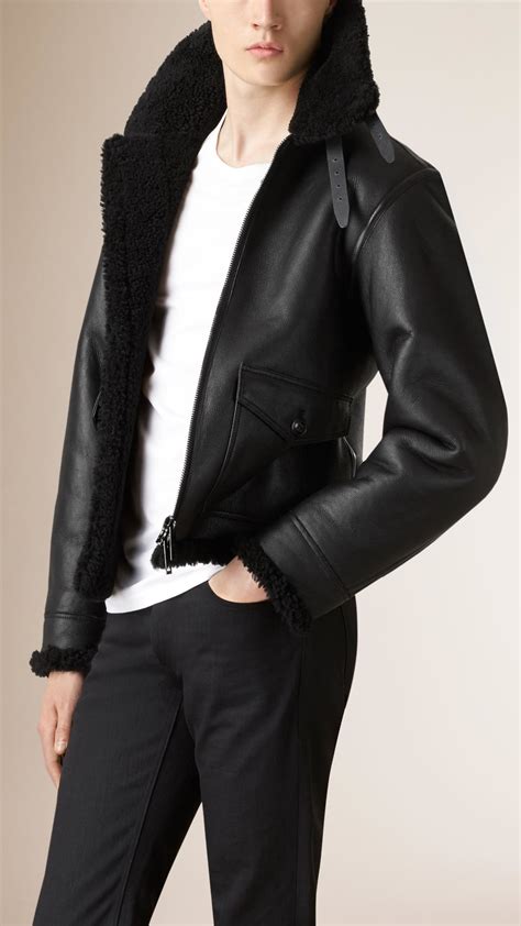 men's burberry shearling jacket|shearling aviator jacket men's.